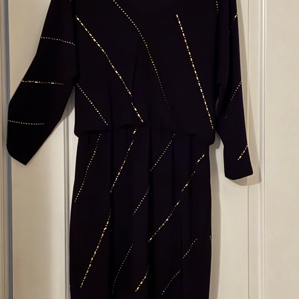 White House Black Market Gold and Black Sheath Dress with Dolman Sleeves